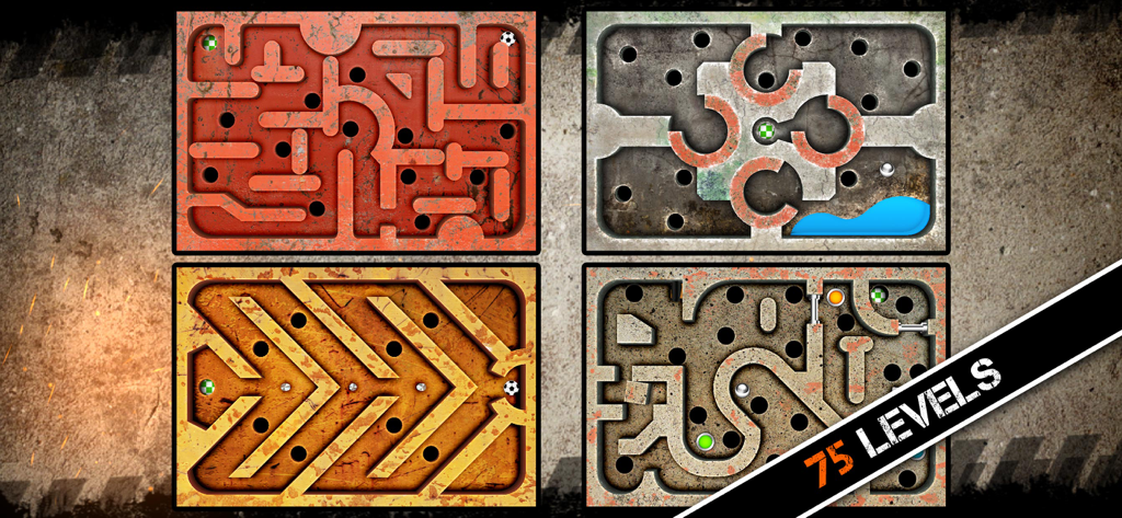 ユニークなデザインと75レベルのバナーを備えた4つの異なる迷路レベルのショーケース