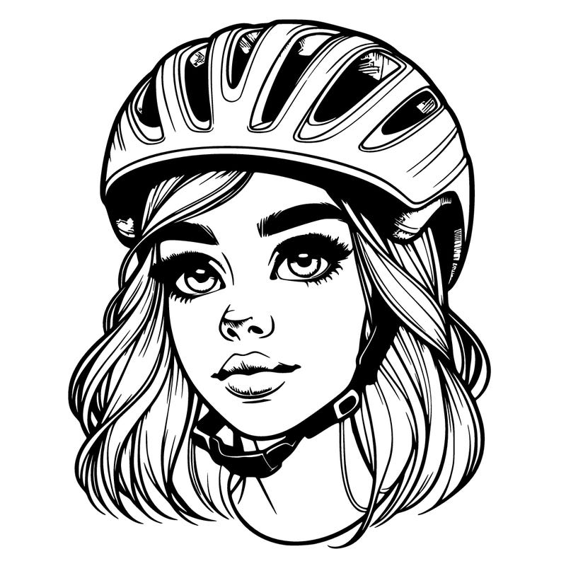 realistic girl portrait with bicycle helmet