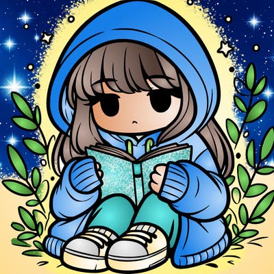 girl in oversized hoodie reading a book