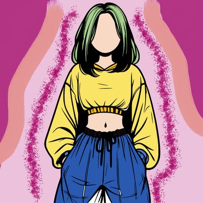 realistic girl faceless with baggy pants and a crop top