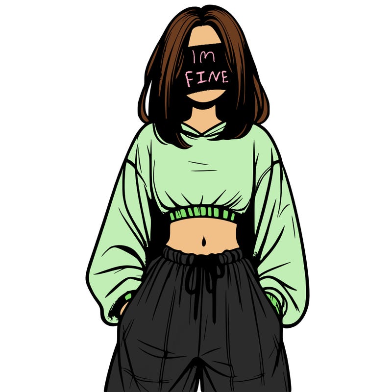 realistic girl faceless with baggy pants and a crop top