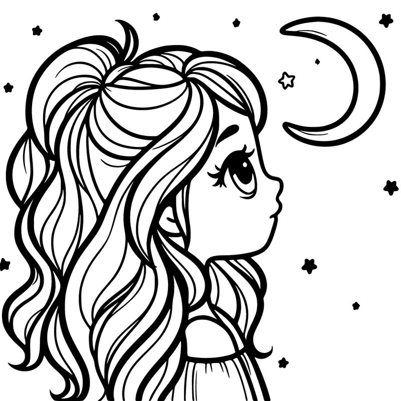 a girl with her hair in half up palf down looking at the moon