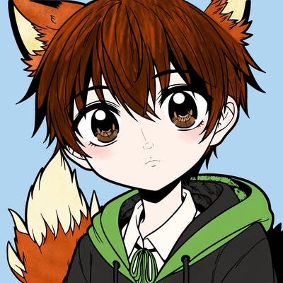 manga boy with fox eyes fox ears and fox tail