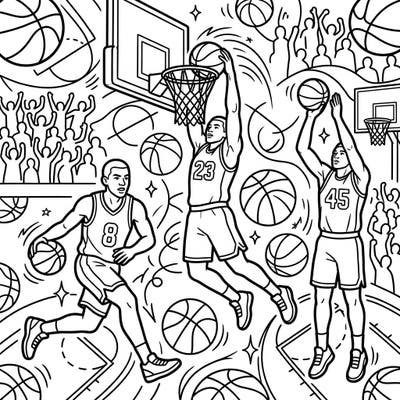 Get ready to hit the court with our action-packed basketball players coloring page! Experience the thrill of the game as you bring these dynamic athletes and their plays to life with your favorite colors.