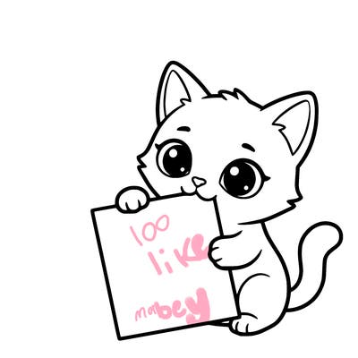 a small cat with a blank sheet of paper in its hand. the cat is sooooooo cute!