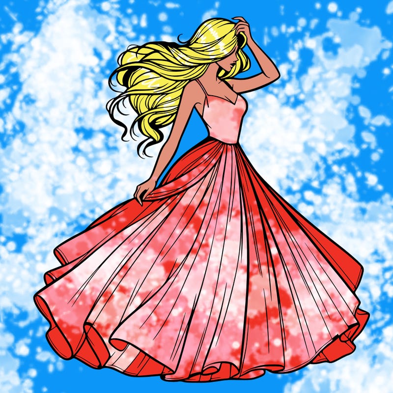 realistic woman with dress flowing in the wind
