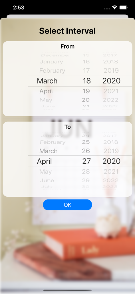 Interface for selecting a date range to filter and search chat history