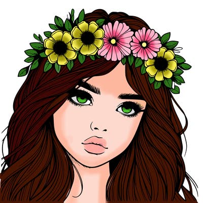 realistic girl with flowers crown