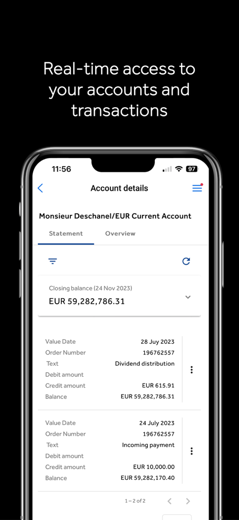 Barclays Private Bank - Barclays Private Bank account balance and transactions screen