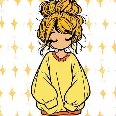 girl with baggy sweatshirt and messy bun