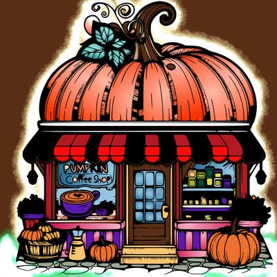 pumpkin coffee shop realistic