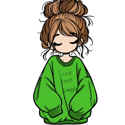girl with baggy sweatshirt and messy bun
