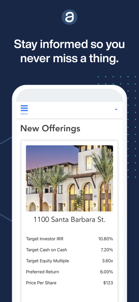 Investor-Portal - Investor Portal app showing new real estate investment offerings and property details.