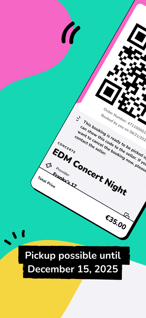 KulturPass DE - A digital ticket in the KulturPass app for an EDM Concert Night featuring a large QR code and booking details.