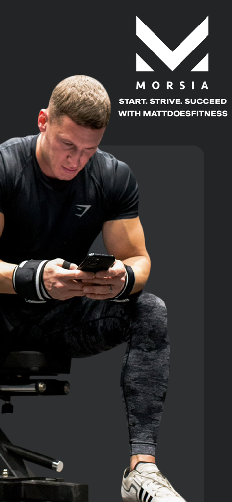 Morsia - Matt Morsia using the Morsia fitness app on his phone in a gym