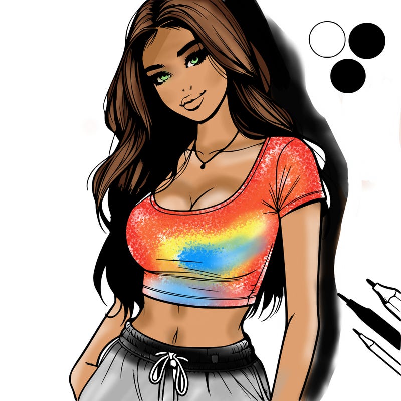 beautiful girl cropped tshirt and sweatpants realistic