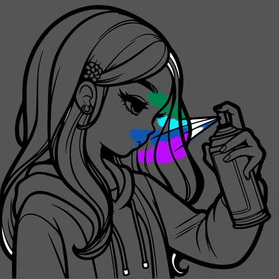 a realistic girl spray painting