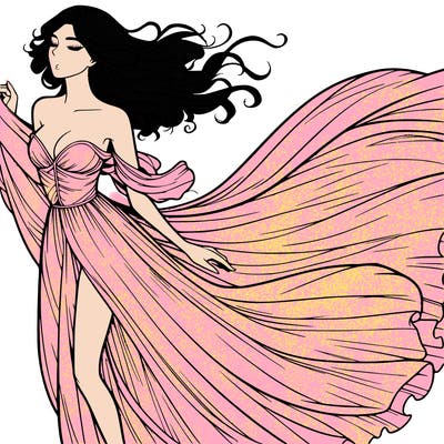 realistic woman in dress flowing the the wind