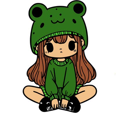 a girl wearing a frog hat and some frog socks