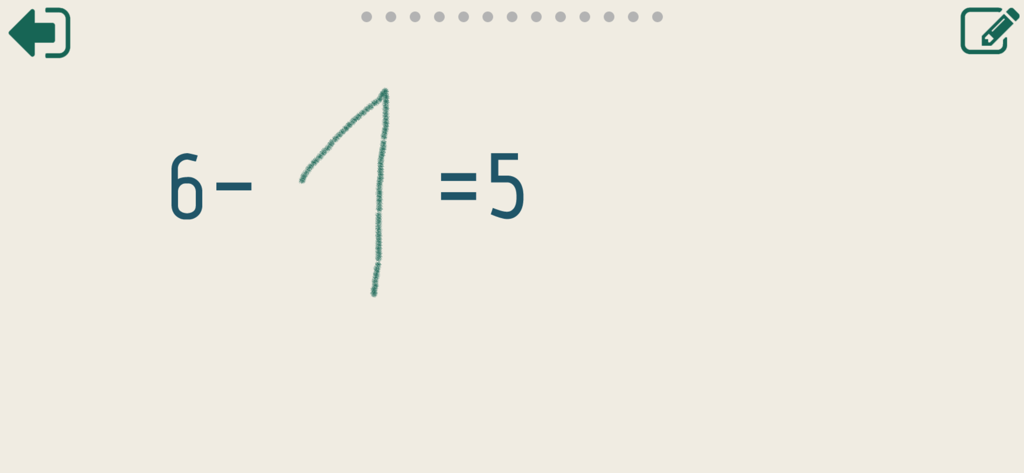 Вычитание и сложение до 10 - A math subtraction equation with a handwritten number on a digital screen