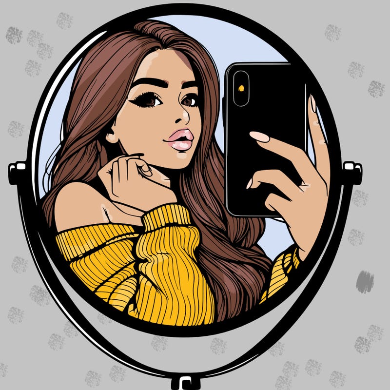 realistic girl taking mirror selfie beautiful