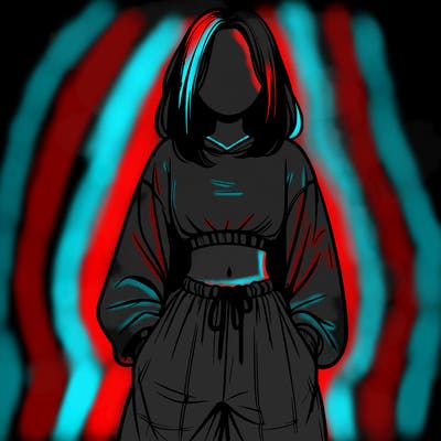 realistic girl faceless with baggy pants and a crop top