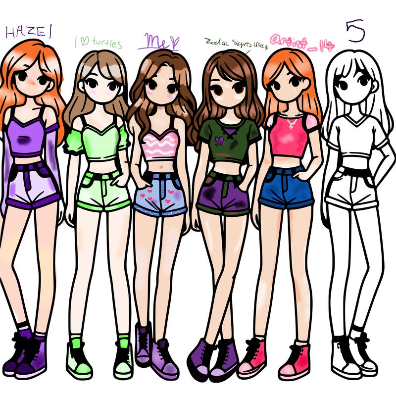 a group of girls wearing crop tops and shorts