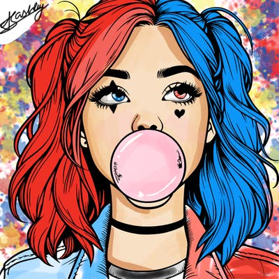 realististic girl blowing bubble -gum