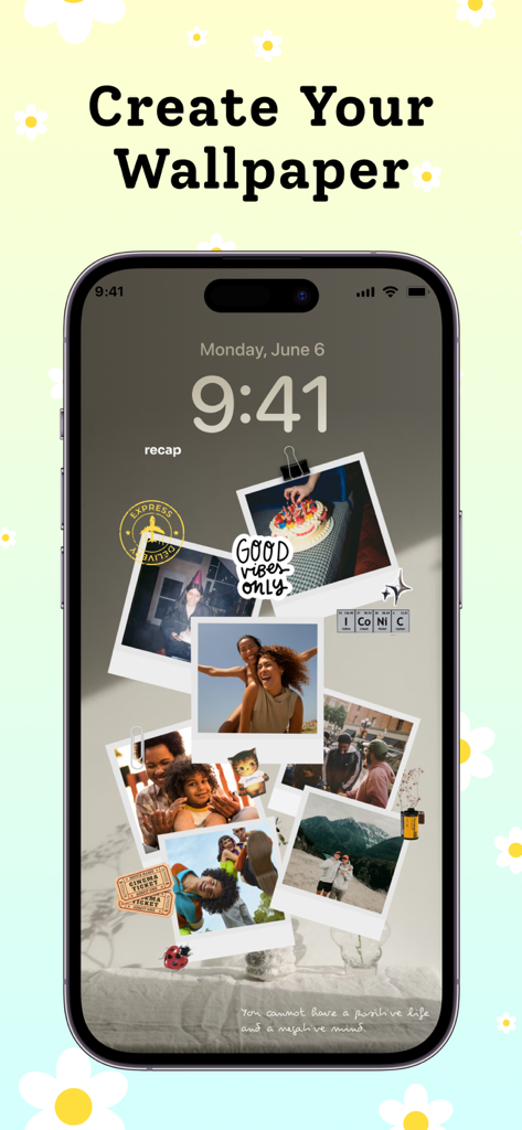Collage Maker: DIY Wallpaper - An iPhone lock screen featuring a custom aesthetic photo collage wallpaper