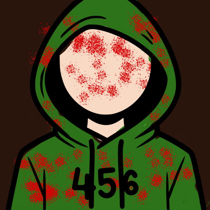 a person with non face waering a hoodie with a 456 symbol
