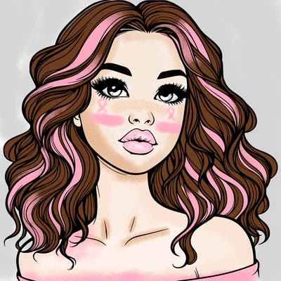 realistic girl with wavy hair and lips