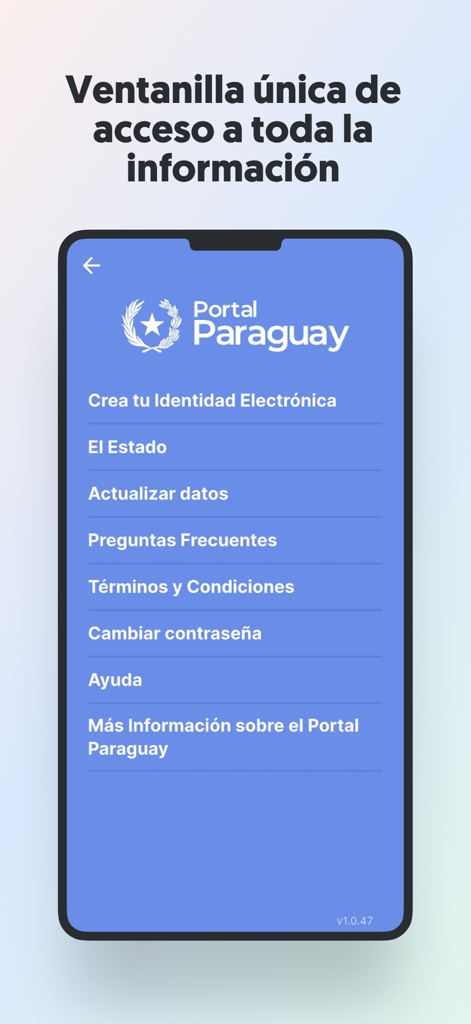 PortalParaguay app menu screen showing options for electronic identity and official government services