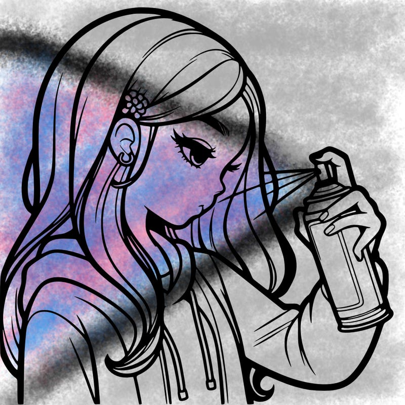 a realistic girl spray painting