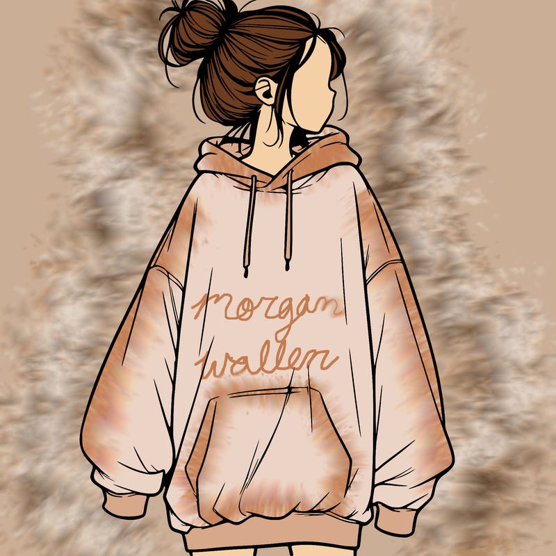 realistic girl with a oversized sweatshirt on and a bun