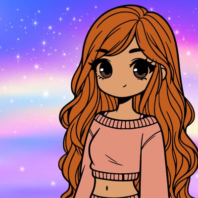 girl with long hair and a crop top with a sweater