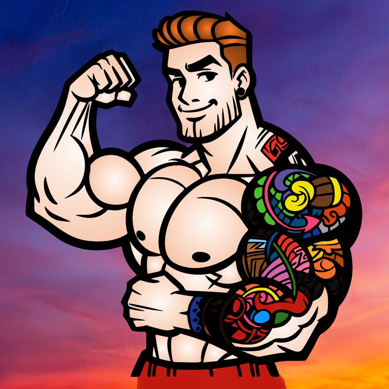 strong buff men with tattoos