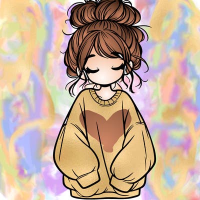girl with baggy sweatshirt and messy bun