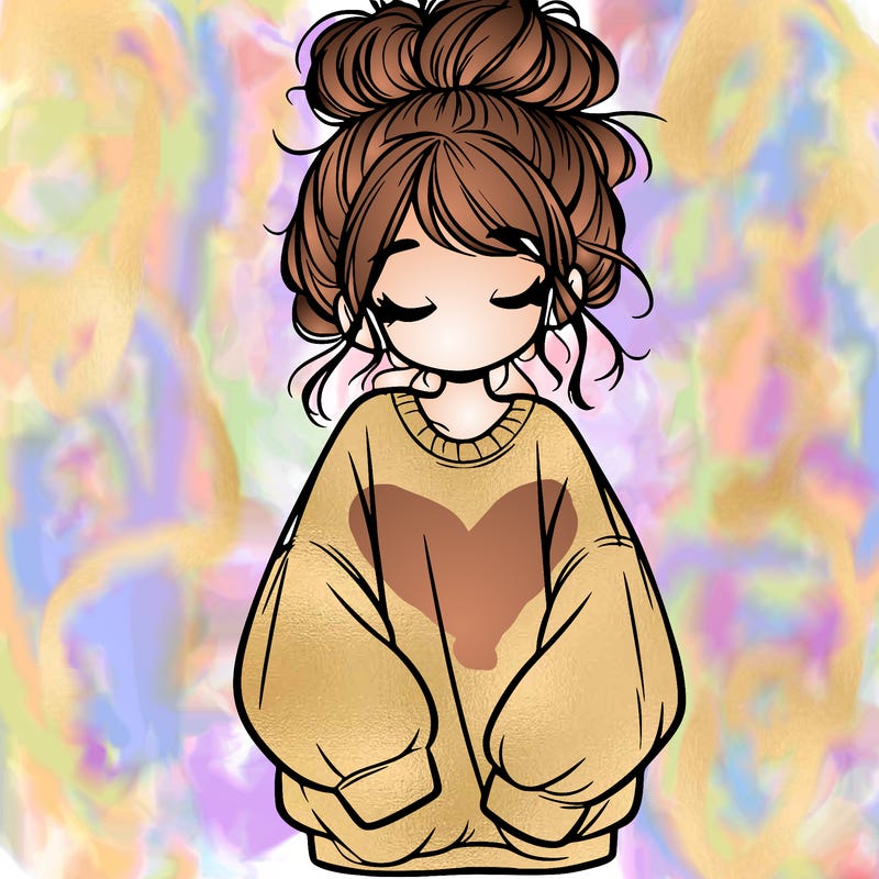 girl with baggy sweatshirt and messy bun