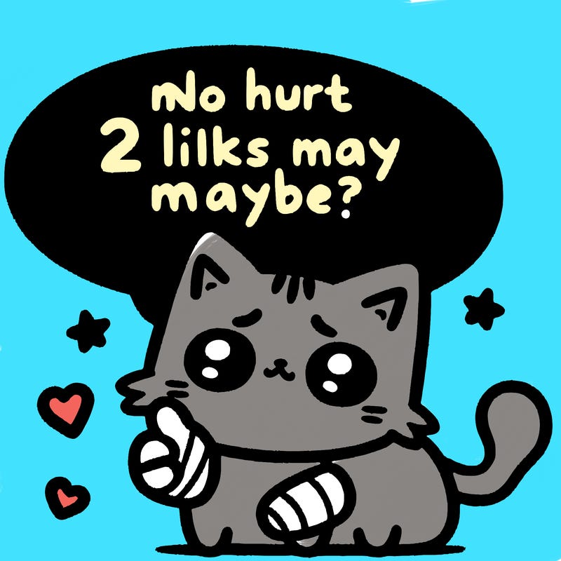 cute cat thats been hurt saiying 2 likes maybe