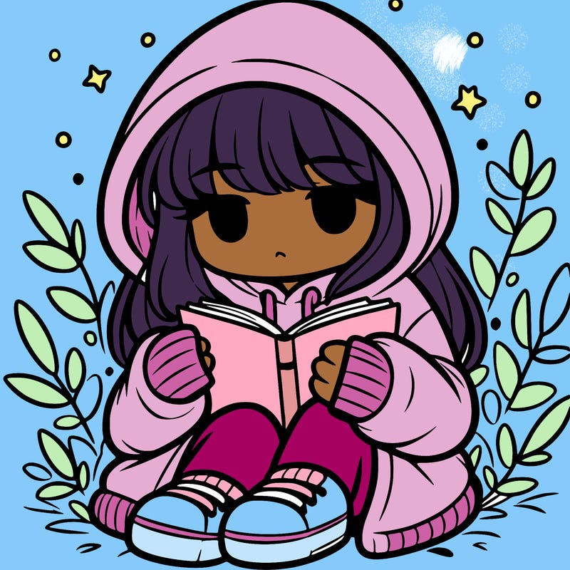 girl in oversized hoodie reading a book