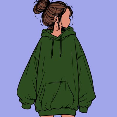 realistic girl with a oversized sweatshirt on and a bun