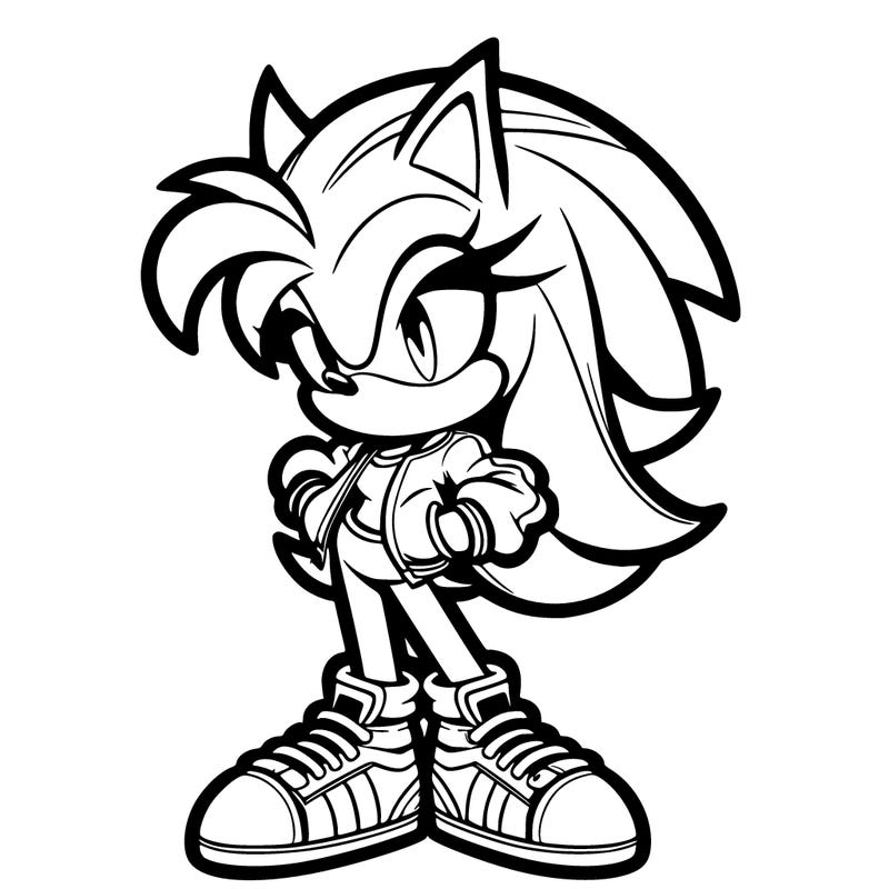 female sonic character with hightop shoes and a sports jacket