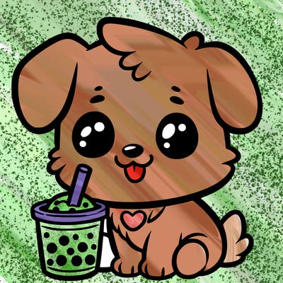 dog with boba tea