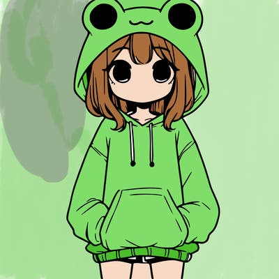 girl with baggy sweatshirt and frog hood