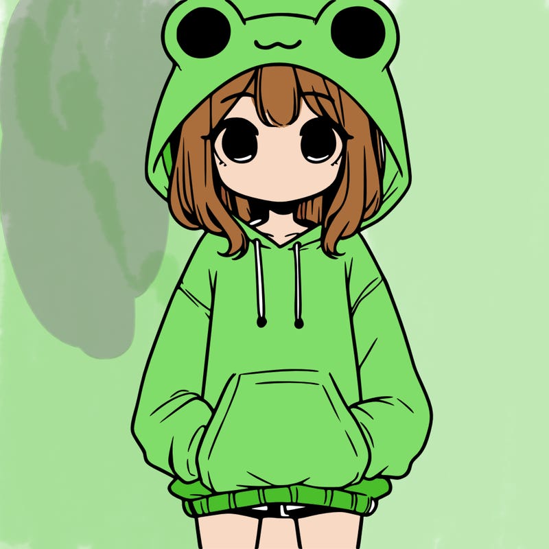 girl with baggy sweatshirt and frog hood
