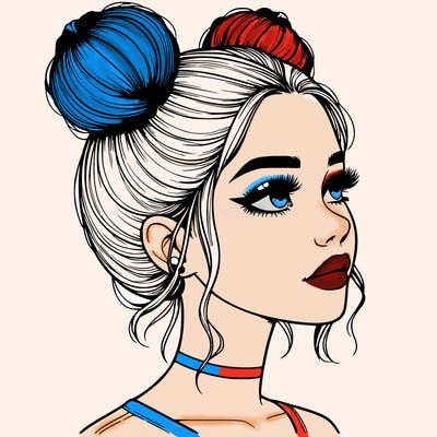 realistic girl with buns on the top of her head