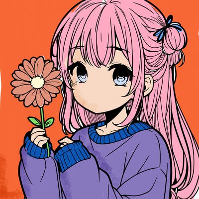manga girl holding a flower