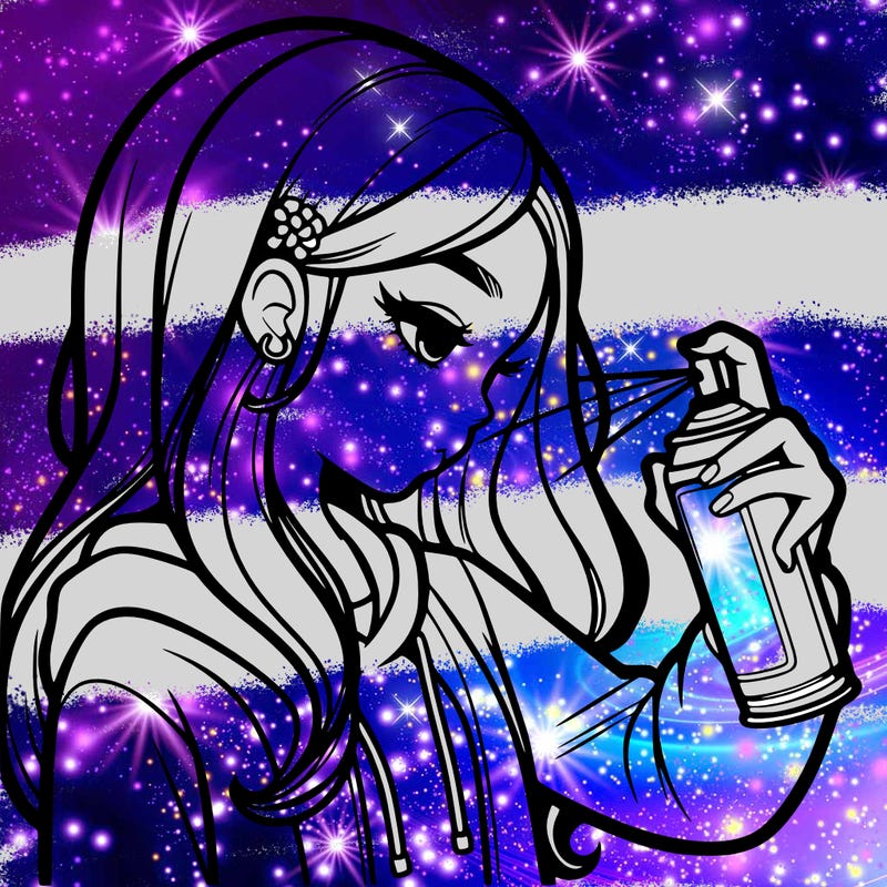 a realistic girl spray painting