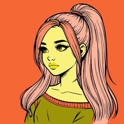 realistic girl with a high ponytail