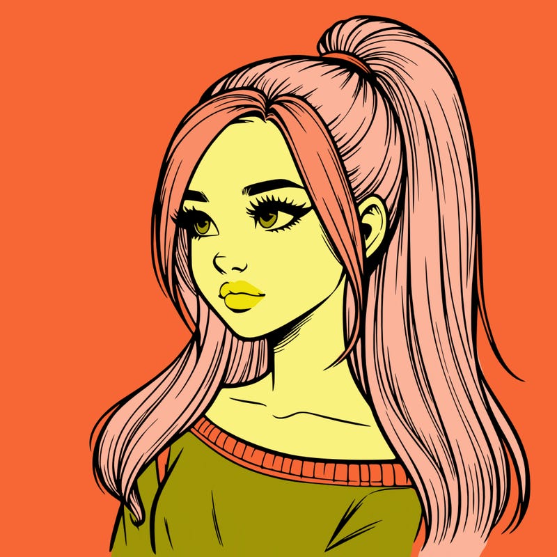 realistic girl with a high ponytail